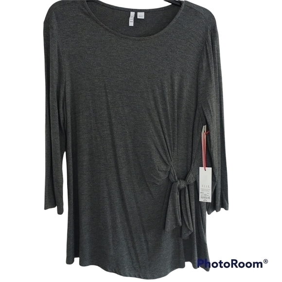 ELLE Grey Side Knot Knit Top L - Picture 1 of 10